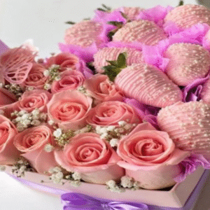 Arreglo floral + fresas con chocolate